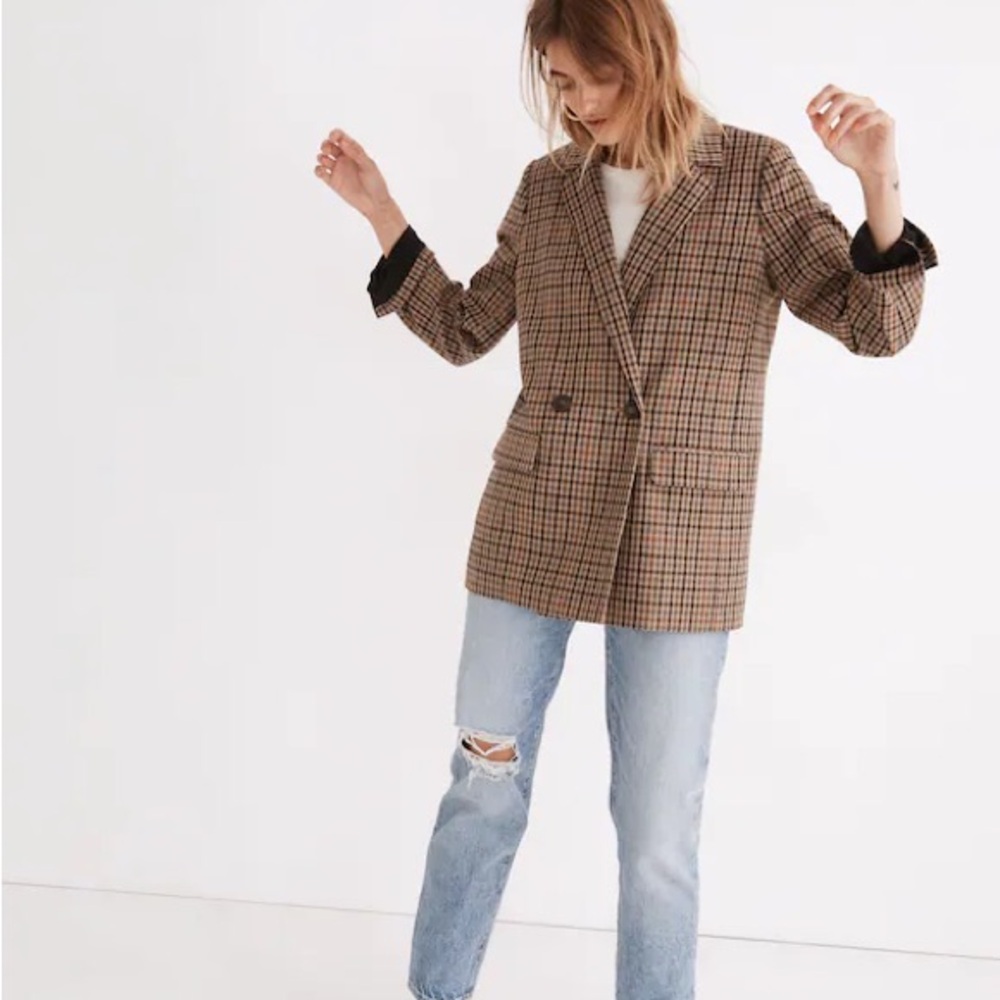 Madewell Brown Plaid Single-Button Blazer